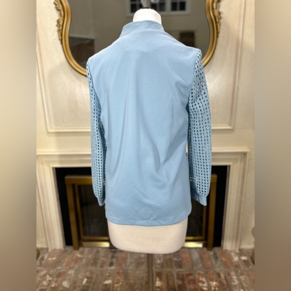 VTG Sears Blue Open Weave Cardigan Jacket M‎ L 14 Grannycore 70s Mod Church - Picture 4 of 7
